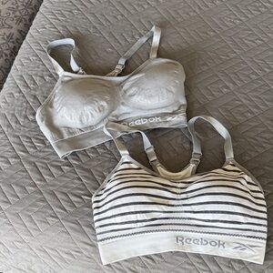 Reebok Light Gray and Striped Sports Bras